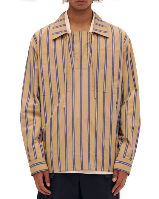 Drawstring Long Sleeve Shirt Stripe