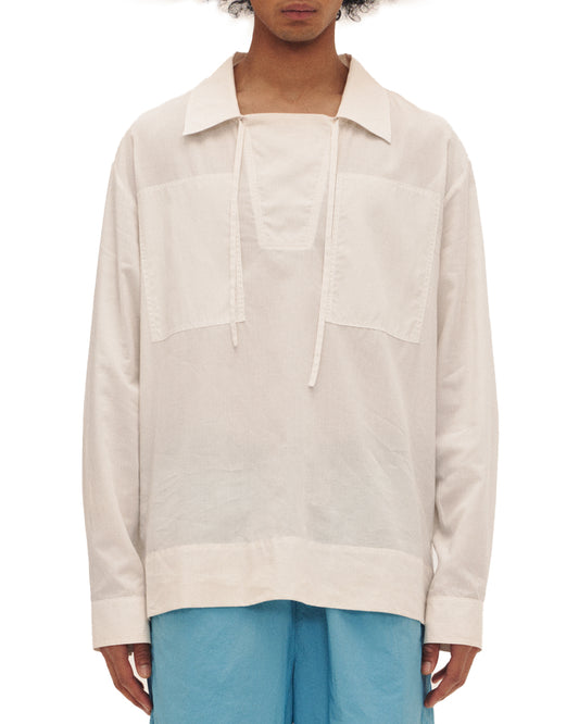 Drawstring Long Sleeve Shirt White