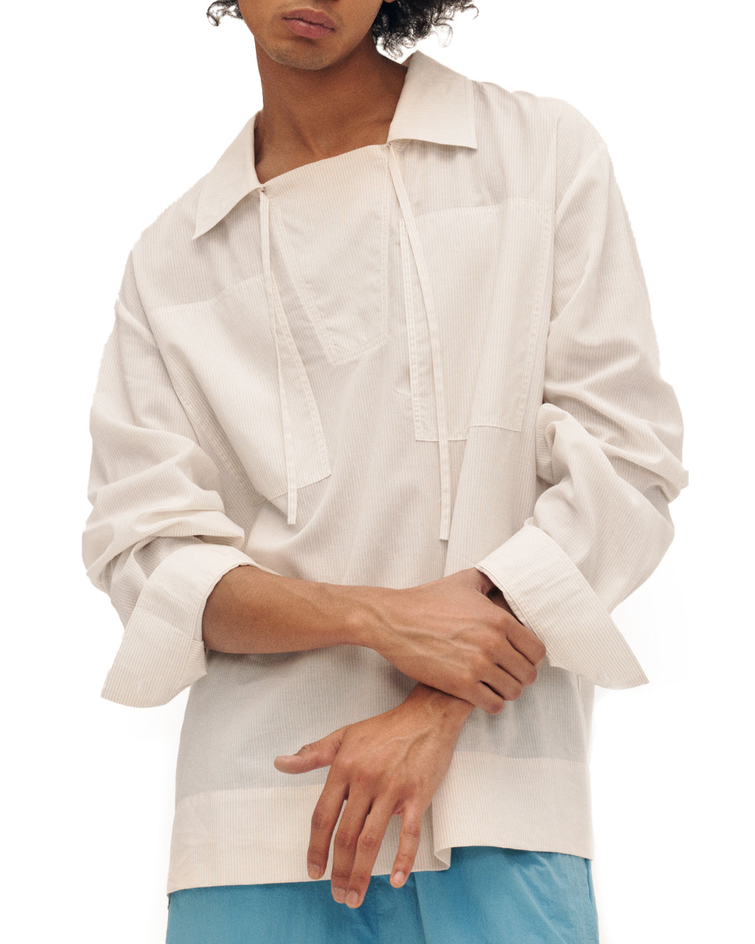 Drawstring Long Sleeve Shirt White