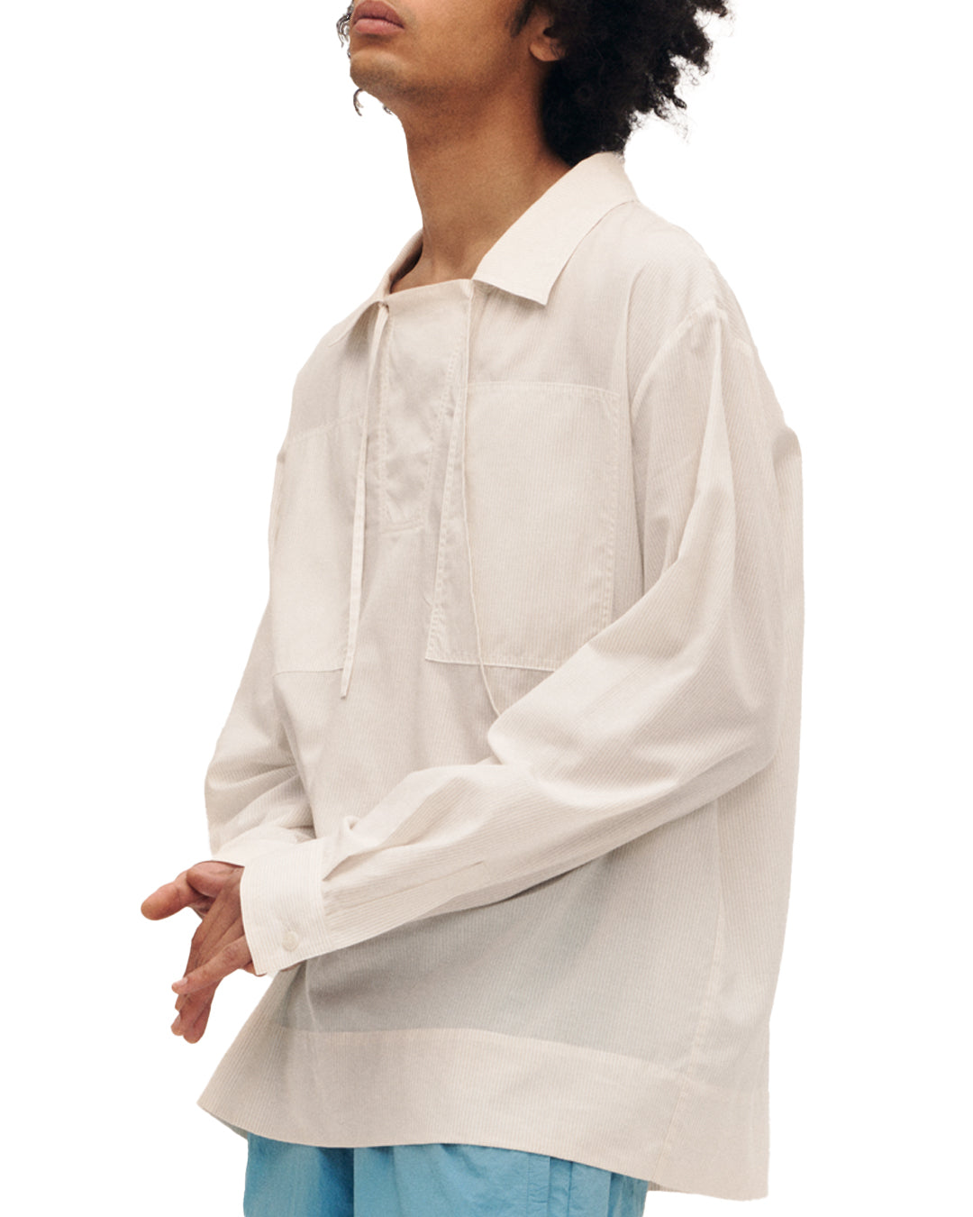 Drawstring Long Sleeve Shirt White