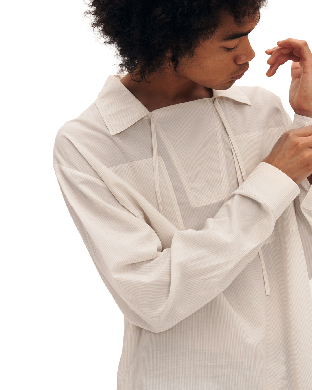 Drawstring Long Sleeve Shirt White